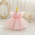 Ready-to-ship new bubble sleeve children's formal dress, floral tulle princess dress, baby girl's first birthday dress