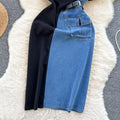 Chic hong kong style retro denim dress - women's designer color block slim fit midi dress with short sleeves - elegant and stylish