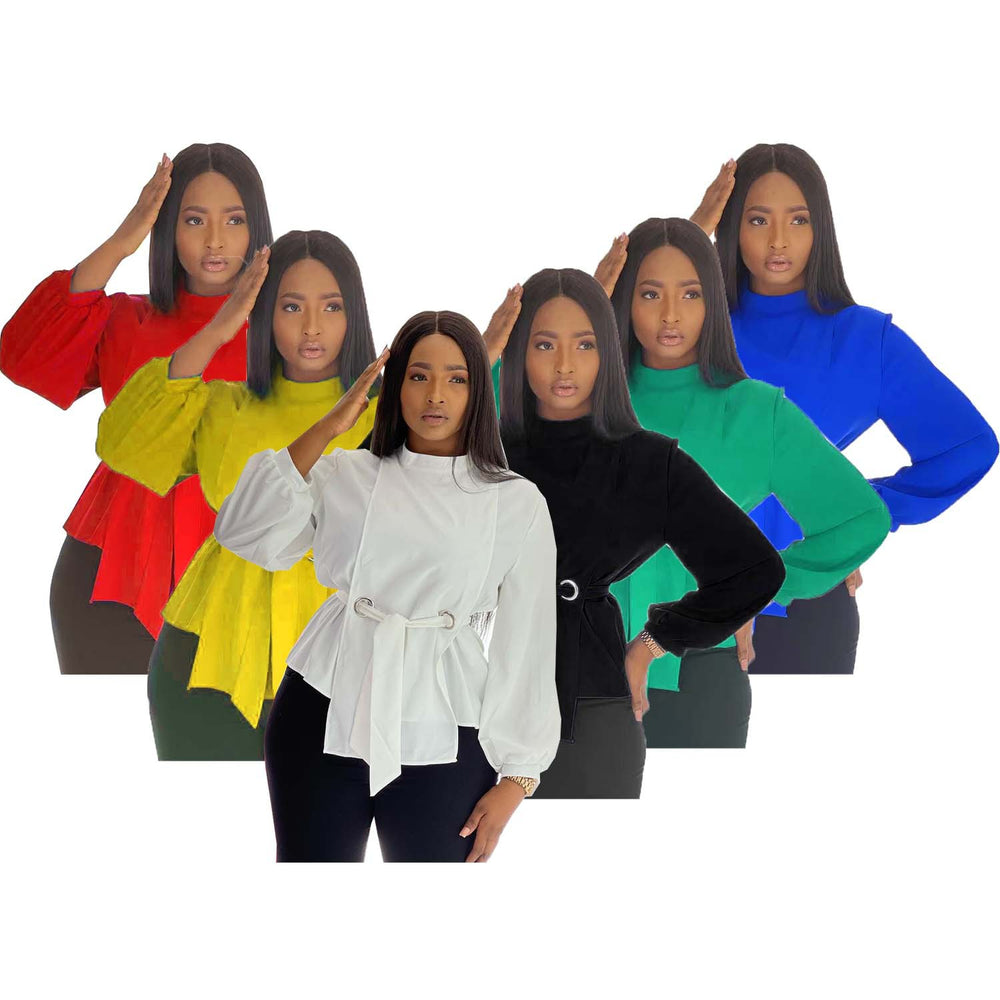supply of african fashion pullover turtleneck long sleeves waist slimming look chiffon breathable women's clothing easiest for matchtops on sale