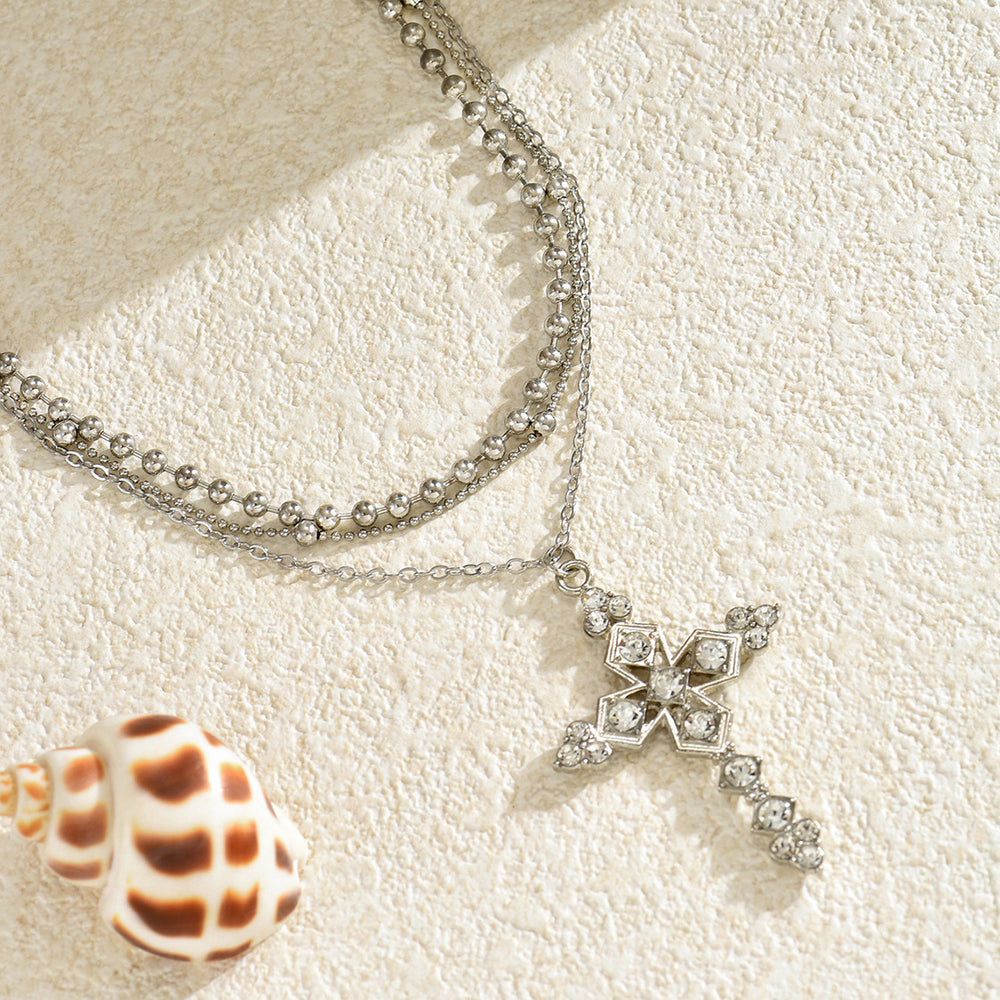 Cross necklace wholesale cross-border diamond jewelry niche high-end accessible luxury pendant stacked necklace women's clavicle chain