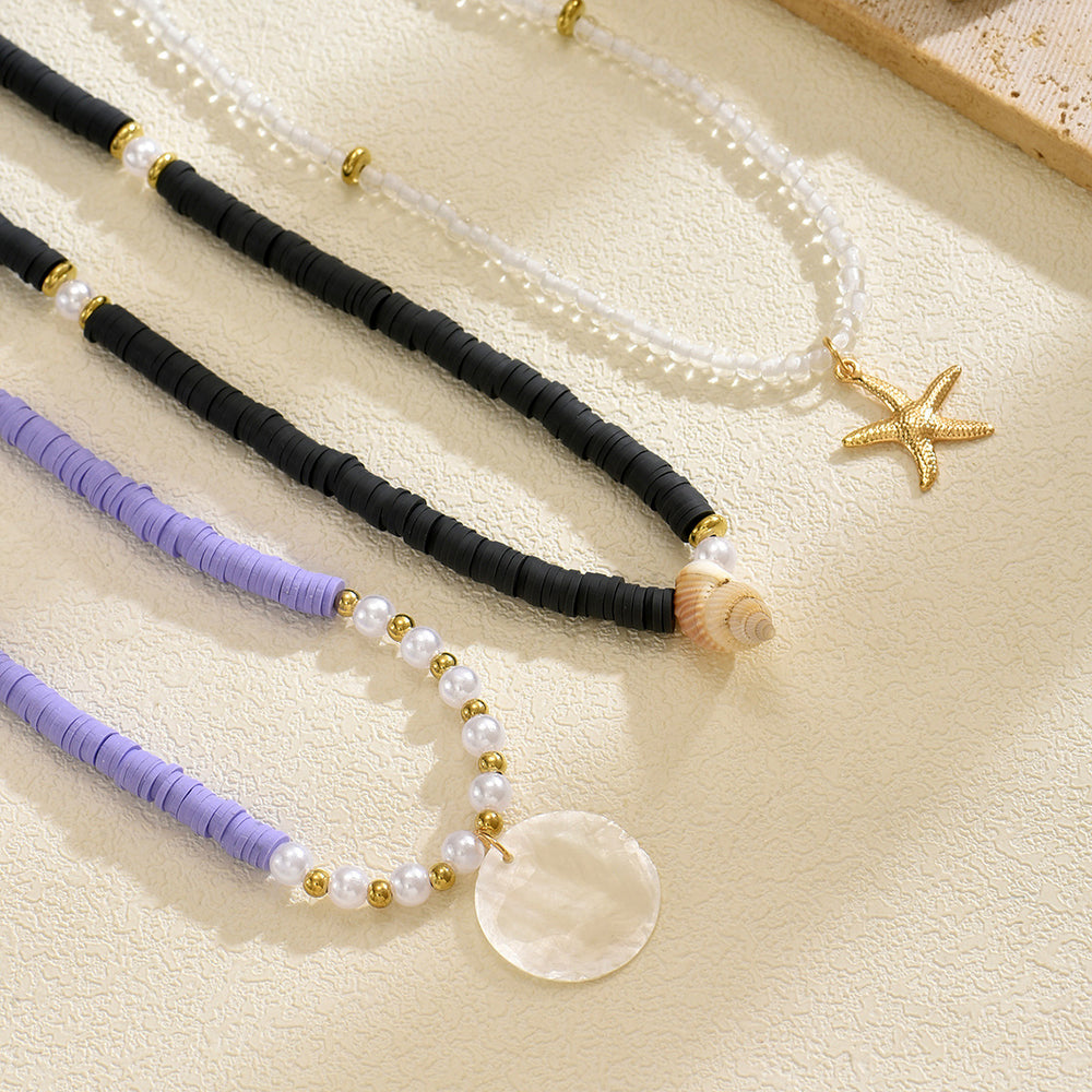 Wholesale polymer clay pearl necklaces - european & american bohemian purple beaded accessories - ocean-inspired starfish layered necklaces for women