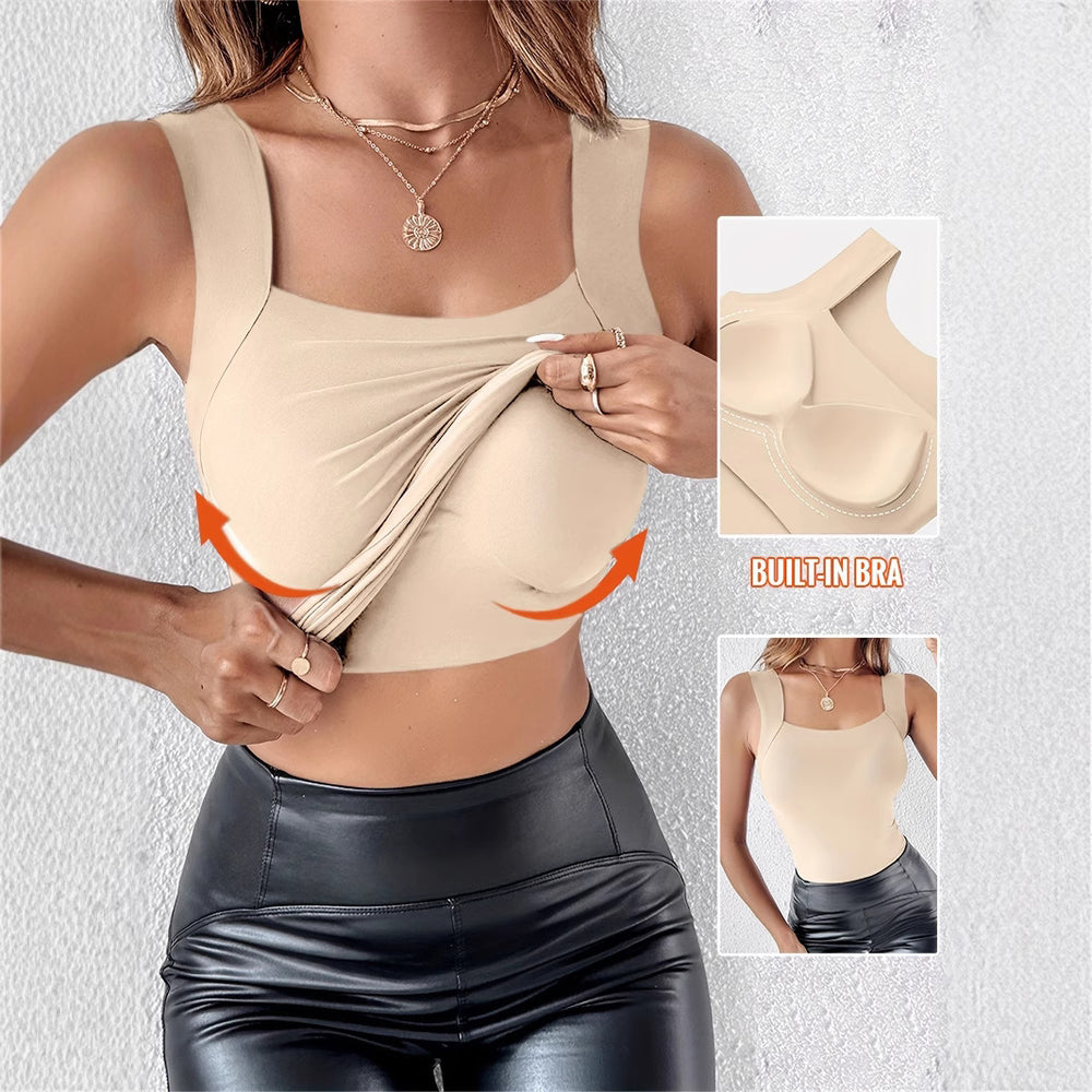 cross-border women's fashion solid color padded bralette top - versatile underwear, loungewear, and u-neck vest