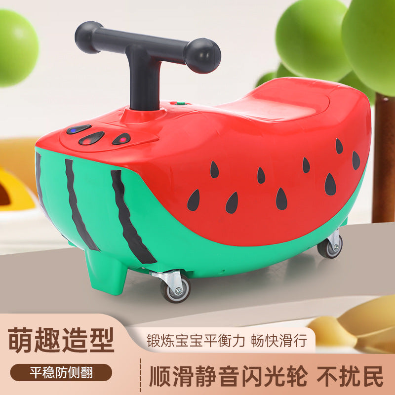 New watermelon children's scooter universal wheel music light peanut car anti-rollover toddler yo twist car