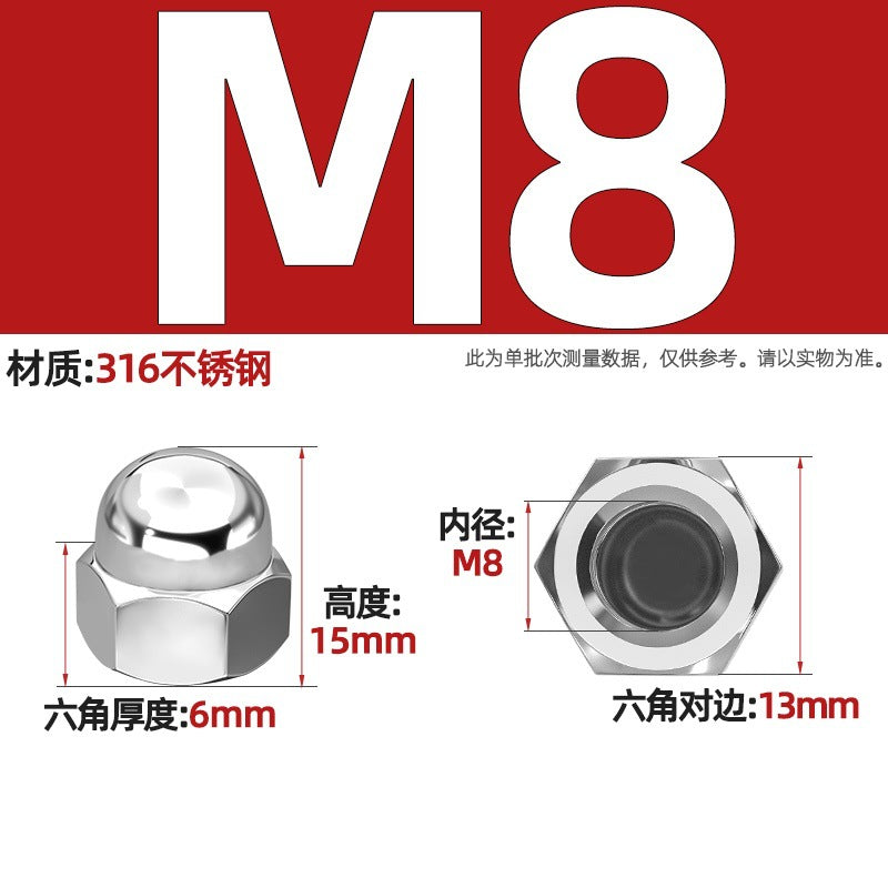 304/201/316 stainless steel round ball head nut cover type decorative screw cap female cap 3M4M5M6M8