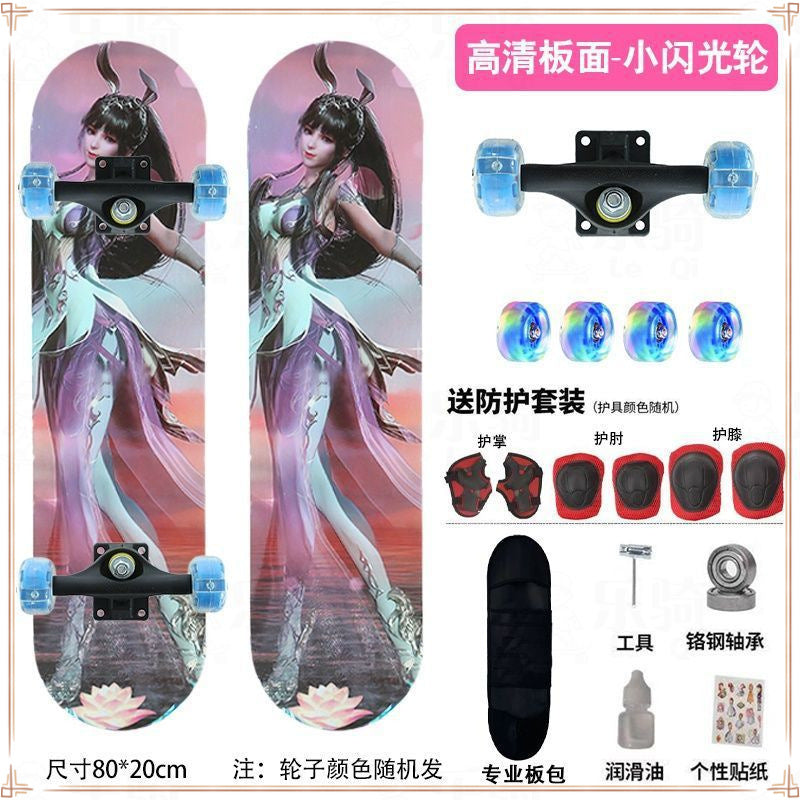 Nezha skateboard beginner children 6-12 years old adolescent adult professional four-wheel skateboard boys and girls flash skateboard