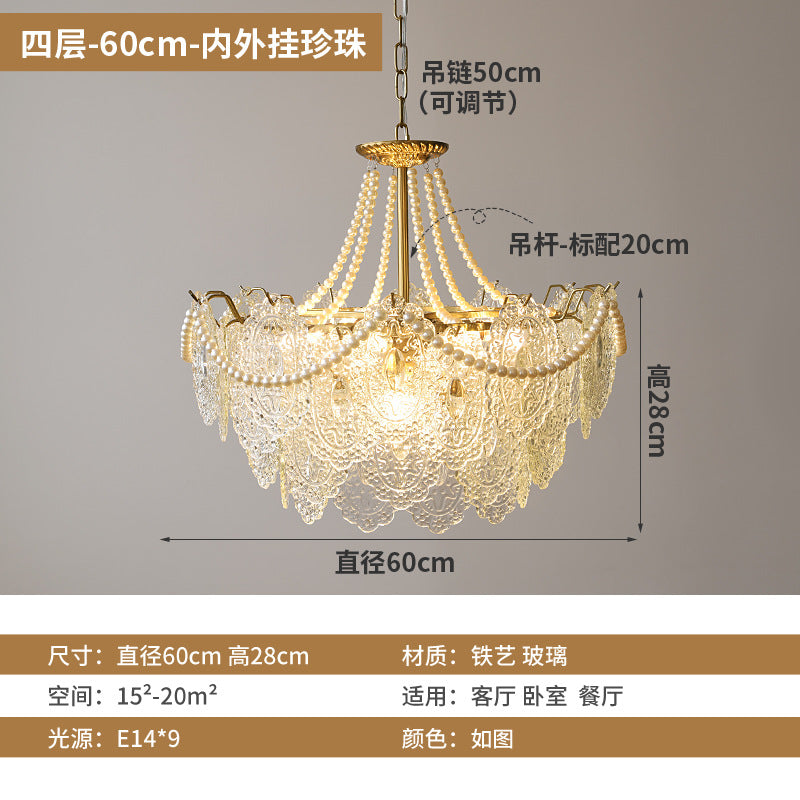 French retro court chandelier American light luxury crystal living room lighting designer pearl glass bedroom lighting