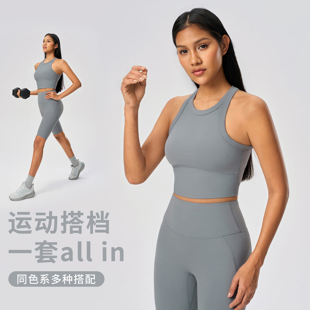 Naked feeling high-intensity sports bra women's no embarrassment line elastic tummy tight half length pants fitness yoga suitsuit