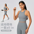 Naked feeling high-intensity sports bra women's no embarrassment line elastic tummy tight half length pants fitness yoga suitsuit