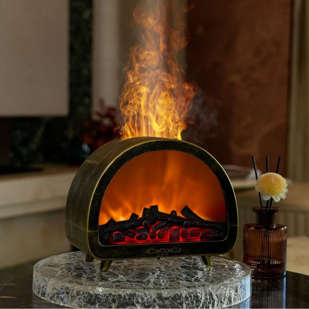 European and american retro copper fireplace aroma diffuser - cross-border bestseller, desktop fragrance machine, home use carousel colorful flame humidifier