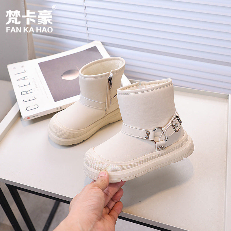 Vancahao boys' black ankle boots - new korean style for winter  - girls' casual boots - trendy cotton shoes for mid-to-large children