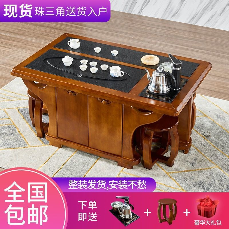 Fire stone coffee table rubber wood coffee table modern casual living room tea table office tea table balcony all-in-one coffee table