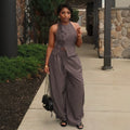 European and american cross-border women's fashion:  summer new collection - stylish bowknot striped sleeveless top and wide-leg pants set