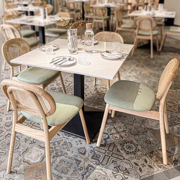 Simple rattan card seat sofa milk tea dessert coffee shop solid wood backrest rattan chair western restaurant casual table and chair combination