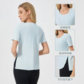 Summer loose breathable yoga top women's side slit quick-dry running fitness sports short sleeve dss125