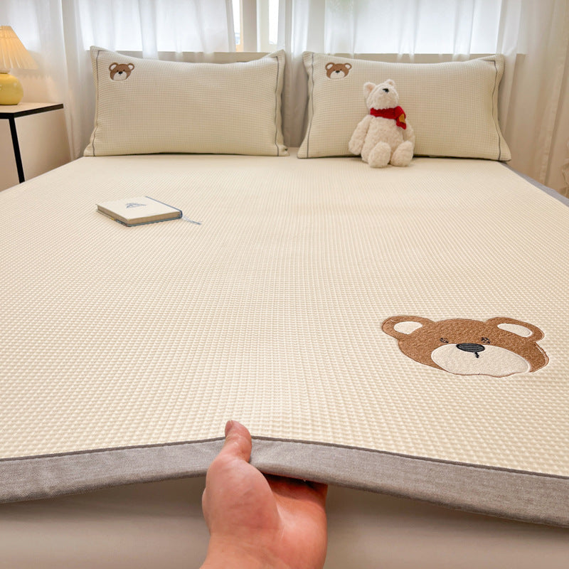 Summer Class A Waffle Cartoon Embroidered Mat Skin-friendly Sleeping Naked Ice Silk Mat Mattress Air Conditioning Soft Mat Cross-border