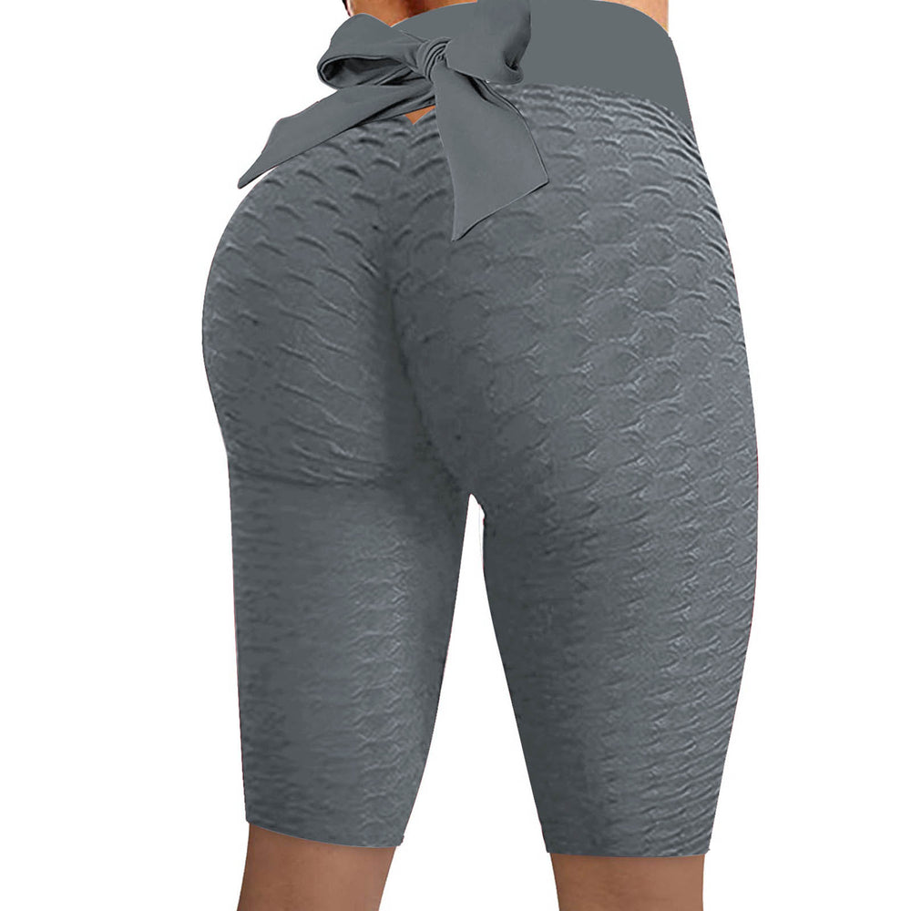 2025 amazon women's bowknot honeycomb jacquard solid color yoga pants, activewear, capri leggings - in stock, cropped length