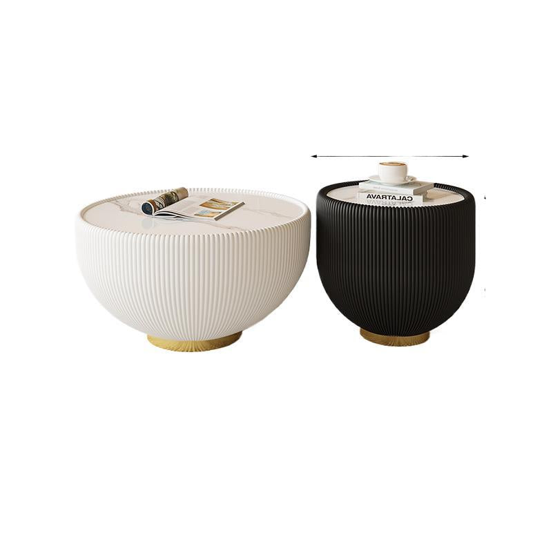 Nordic light luxury coffee table modern living room table small apartment size combination round rock slab leather creative bowl coffee table