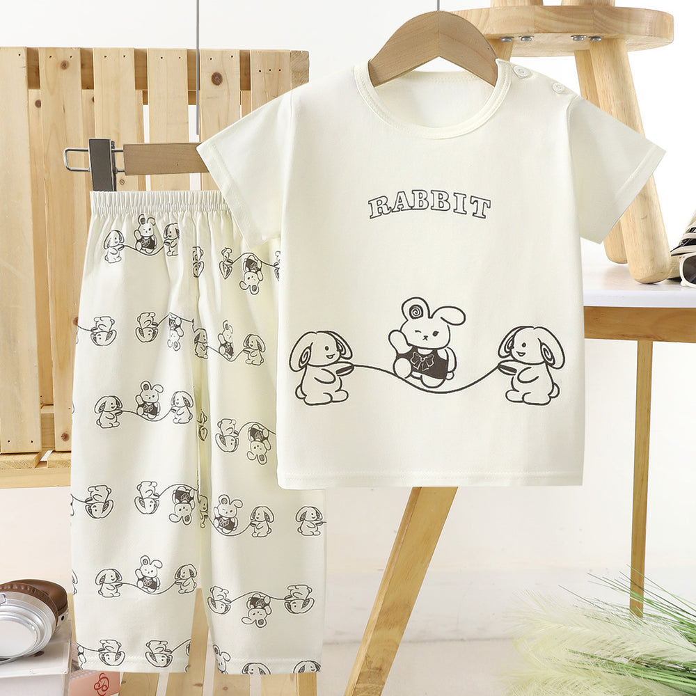Kids' short-sleeve cotton set: summer t-shirt & pajamas for boys & girls - perfect for home wear and sleepwear