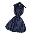 Korean style polo collar sleeveless tulip dress - women's summer bow-tie waist, elegant a-line mini dress for work and casual wear