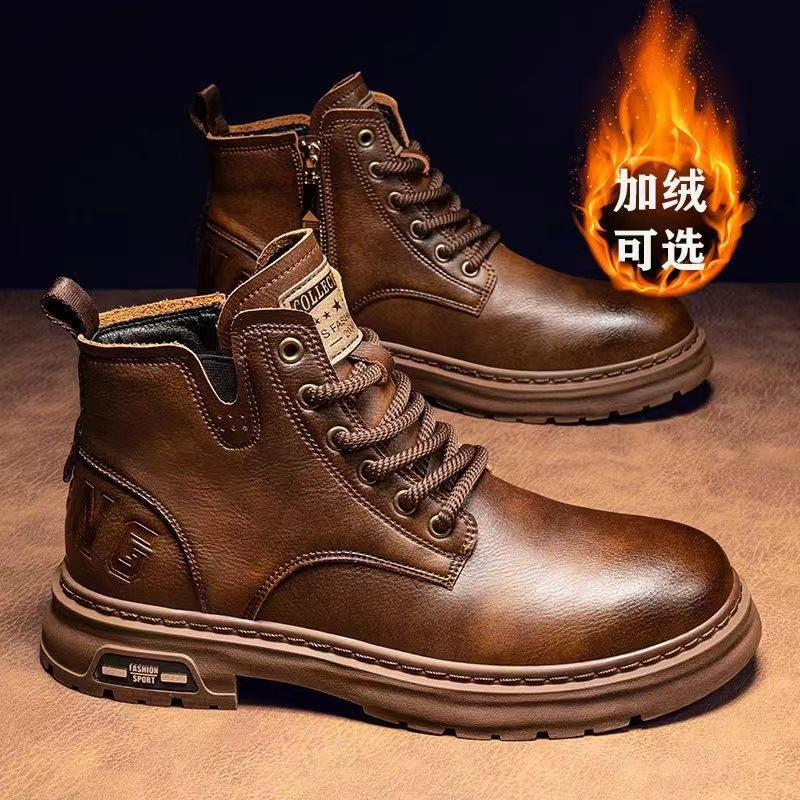 Fleece-linedheattechthickenedbootsmen's high-top classic shoesfashionplaidwinter high-quality british style thick sole boots