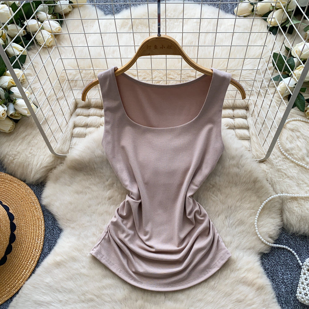 Casualwork clothing style silmslimming look pleated vest women's summer outweareasiest for matchcasualpure color sleevelesseleganttops