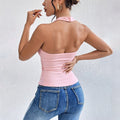 European and american cross-border french style summer new sexy halter twist deep v-neck sleeveless tank top women's slim fit cropped top