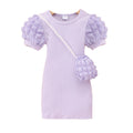 Kids' lightweight bubble sleeve short-sleeve crew neck solid color dress with bubble detail