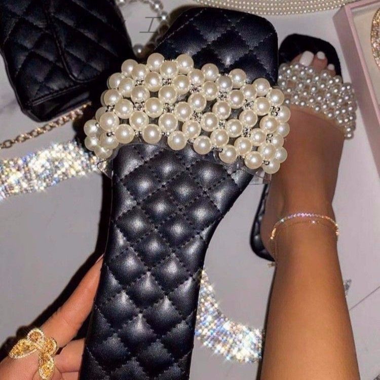 new women's handmade beaded slide sandals - sweet, girly, fairy style flat heel slippers for export
