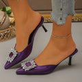 2026 summer new collection: rhinestone-embellished pointed-toe mules with square buckle – women's stiletto and mid-heel closed-toe half slippers