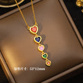 [titanium steel] fashion cross-border popular elegant square color zirconium necklace high-end personalized real zircon sweater chain jewelry