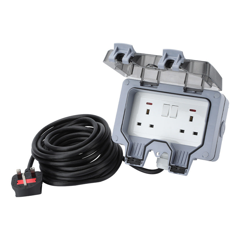 Two-position lamp with switch with wire British outdoor rainproof water with bottom box socket, outdoor power supply surface-mounted wiring