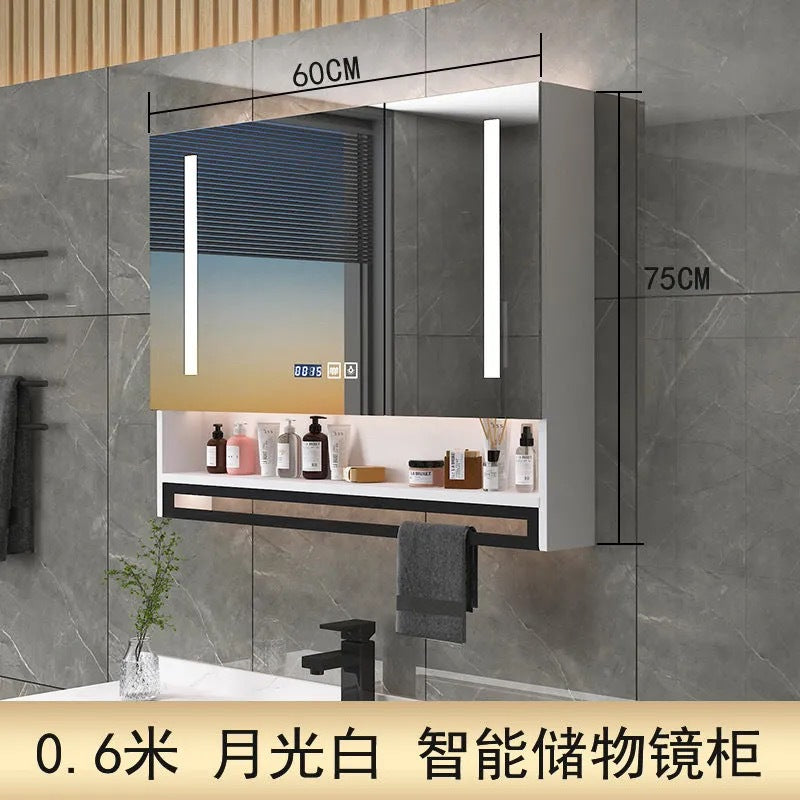 [Low price] Smart solid wood bathroom mirror cabinet, toilet mirror, separate wall-mounted bathroom with lamp storage mirror box