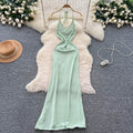Fashionins pure lust hot girl halter suspender flower knittingdress female sense of design slit waist long skirt
