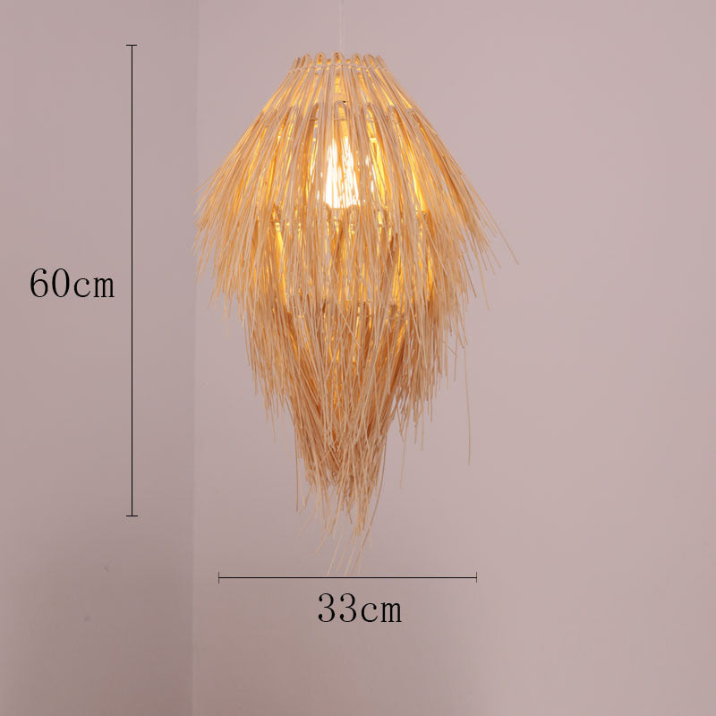 Vintage rattan straw hat chandelier rattan art round bird's nest Chinese pastoral hotel restaurant agritainment bed and breakfast straw hat lamp