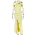 European and american style cross-border women's bodycon slit solid color bodycon dress with off-the-shoulder and asymmetrical design