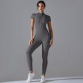 European and american nude feel zipper short sleeve yoga bodysuit - quick-dry, breathable, outdoor sports compression suit - fitness apparel