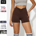 fashion seamless front wrinkle tight yoga shorts women's high waist belly control fitness pants butt lifting running sports shorts