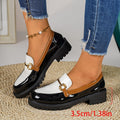 Wholesale plus size loafers: new color block design with metal buckle, british style slip-on chunky heel