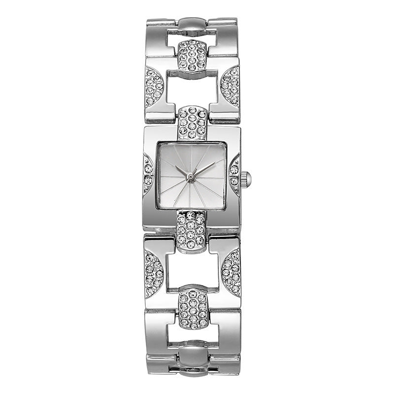 New arrivalretro alloy suitelegant women's bracelet watch square bar nail full diamond quartz women's watch steel strap