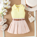 cross-border spring/summer new arrivals: girls' trendy sleeveless ribbed top with pleated skirt and belt set (sizes for toddlers and young children)