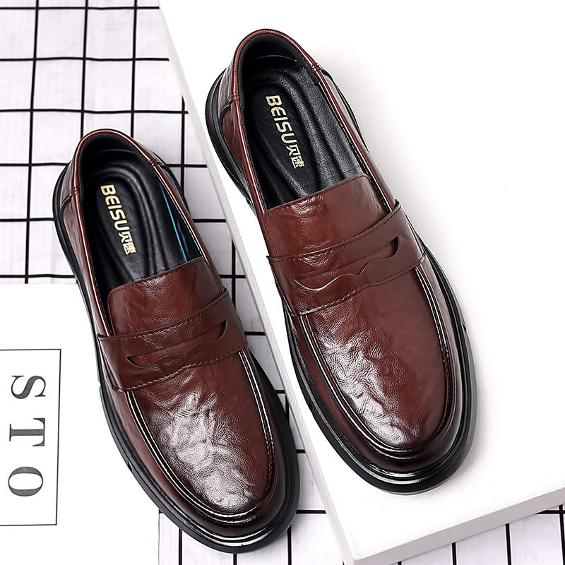 Casual leather shoes for men spring live broadcast british business formal wear hand-grabbed pattern soft leather soft bottom slip-on men's leather shoes