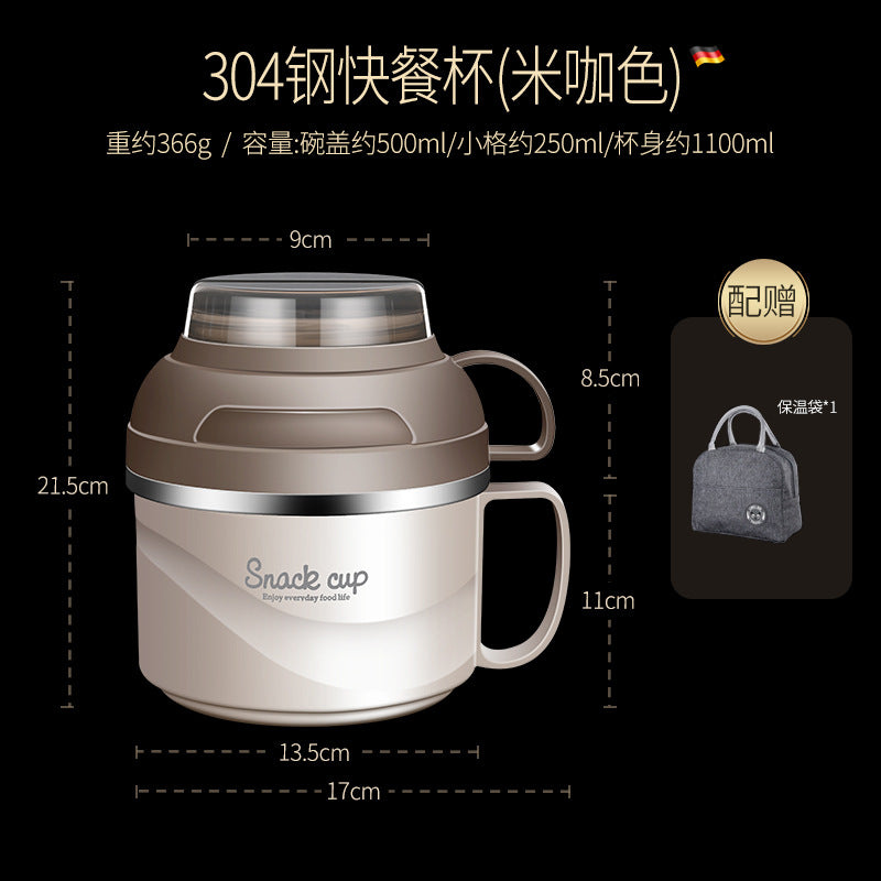 Dormitory Instant Noodle Bowl with Lid Double Layer Large Capacity Lunch Box Portable Meal Fast Food Cup 304 Stainless Steel Bento Box