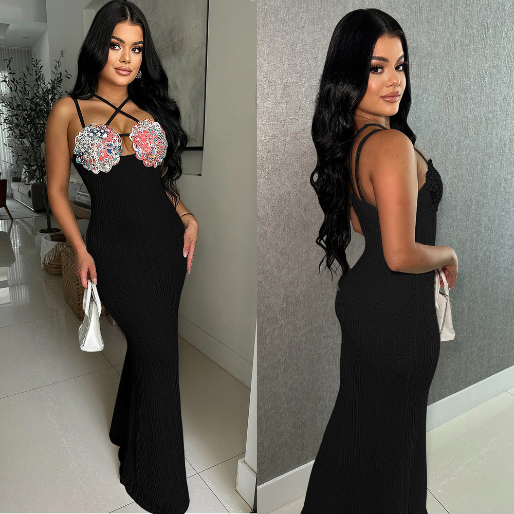 C7102 cross-border   independent station fashionable women's sleeveless camisole dress long dress new