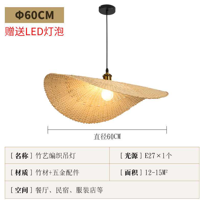 Bamboo Chandelier New Chinese Tea Room Zen South East Asia Japanese Lighting Creative Personality Straw Hat Light Stairs Bamboo Art Light