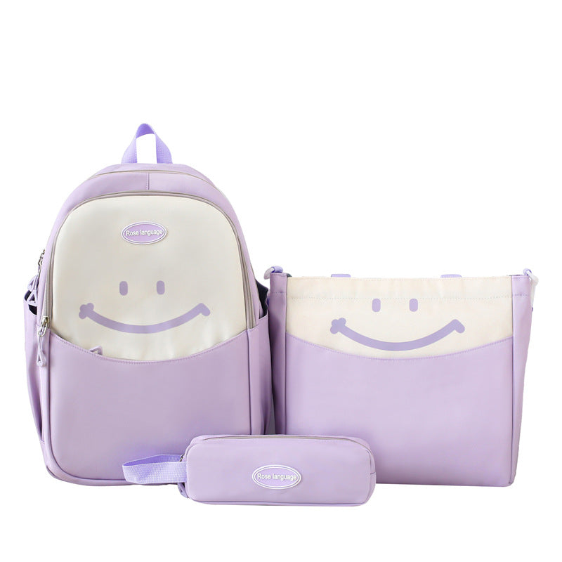 Cute smiley face, primary and secondary school student schoolbag, simple and fashionable, large-capacity backpack, small and fresh, going out travel backpack.