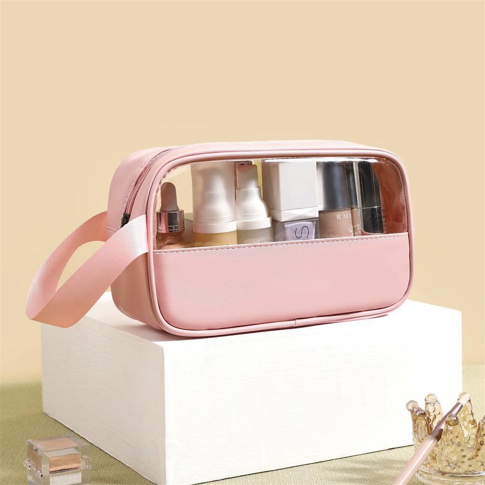 Splicing transparent cosmetic bag PVC bath toilet bag PU waterproof handbag large capacity travel portable storage bag