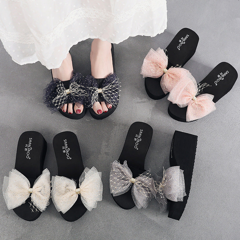 Spring/summer anti-slip platform sandals & slides for women - new 2025 collection - bow detail, high heel, slimming & height increasing