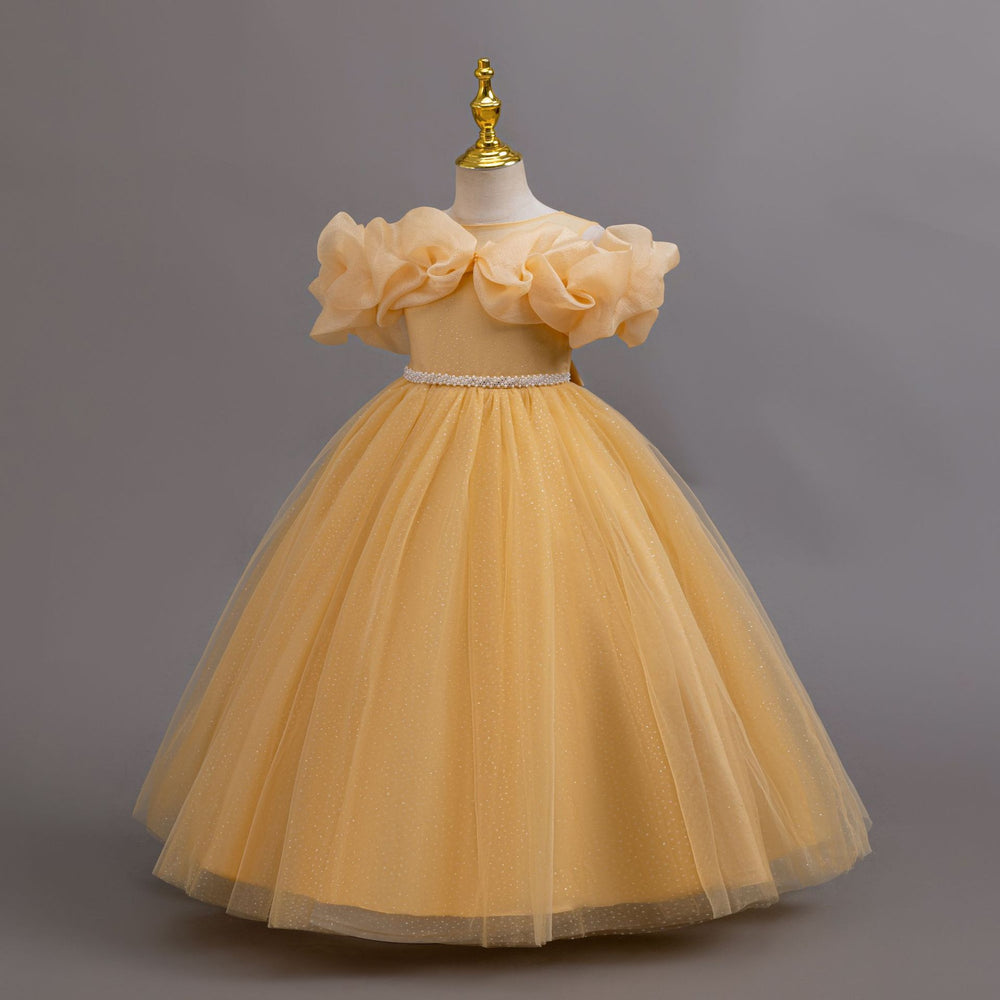 Ready-to-ship new off-the-shoulder sequin evening gown wedding dress princess dress piano performance dress for girls/kids