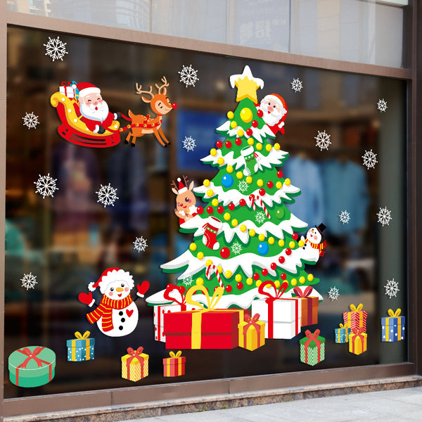 New Christmas New Year wall sticker cartoon Christmas tree Christmas gift shopping mall shop window sticker XL680