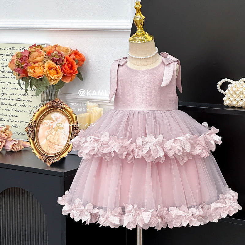 Girls' dress  new style chic mesh tutu dress bow princess dress